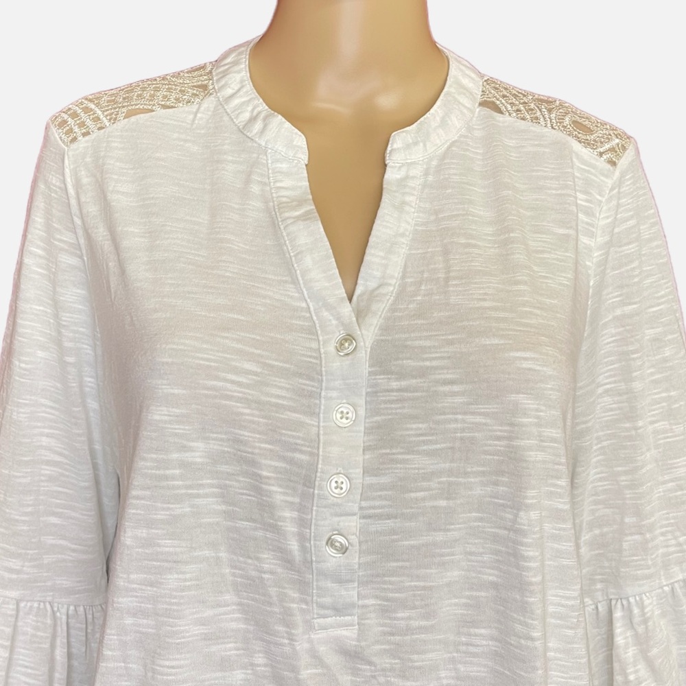 Absolutely Famous Metallic Mesh Embroidered Bell Sleeve Top XL - Picture 2 of 6